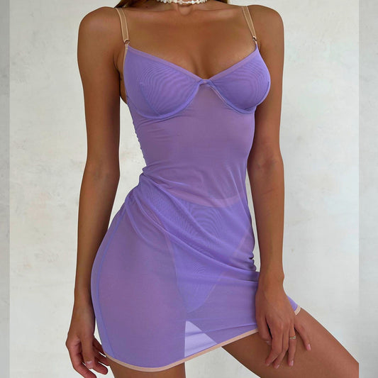 See Through Lace Purple Sheer Night Dress