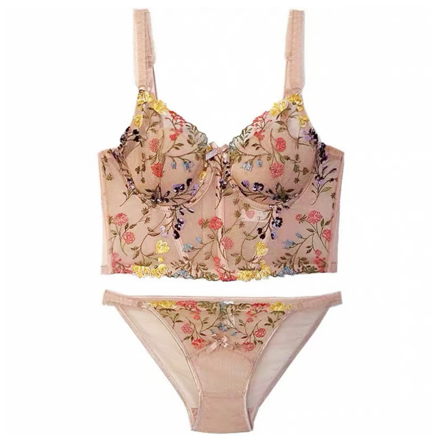 Corset Floral Embroidery Lace Lingerie Set