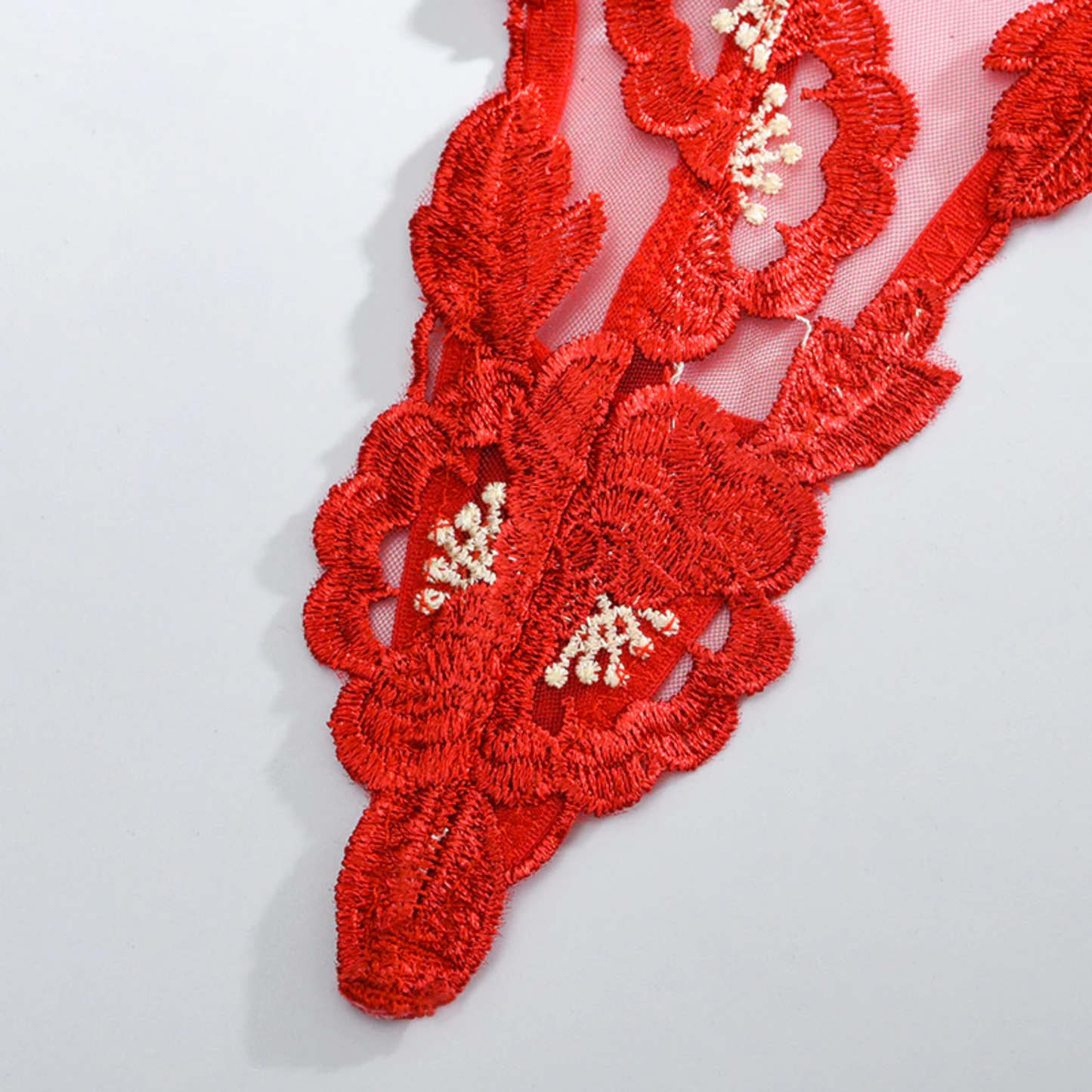 Red Valentine 3-Piece Floral Embroidery French Lingerie Set