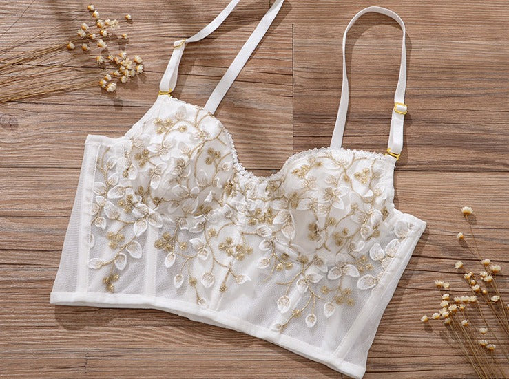 French Embroidered Corset Lingerie Set