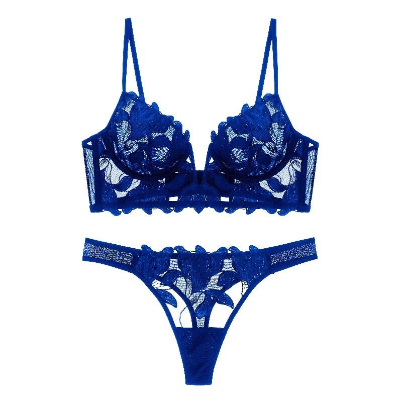 Wedding Lingerie | French Embroidery Deep V Through Lace Bridal Lingerie Set
