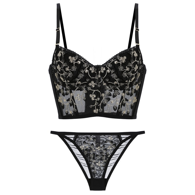 French Embroidered Corset Lingerie Set