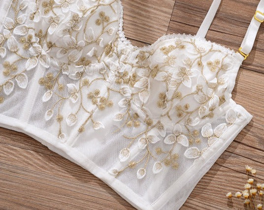 French Embroidered Corset Lingerie Set