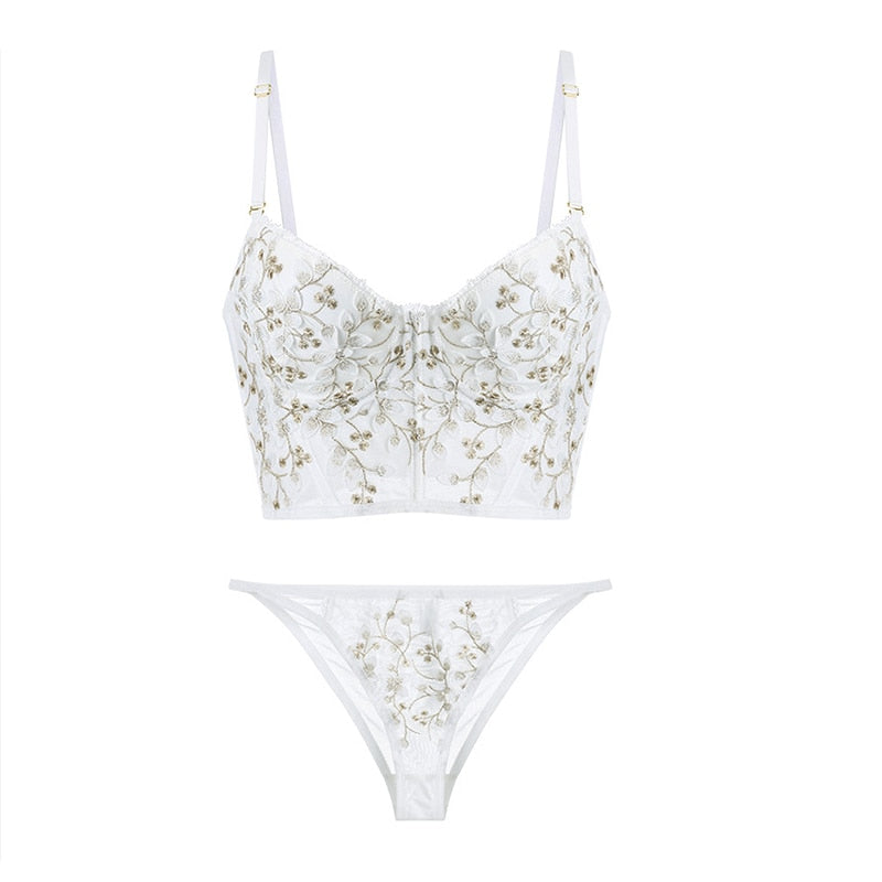 French Embroidered Corset Lingerie Set