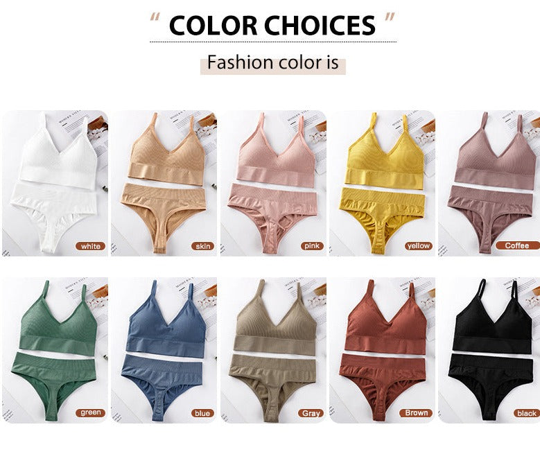 Seamless Cotton Ribbed Bra and Panty Set