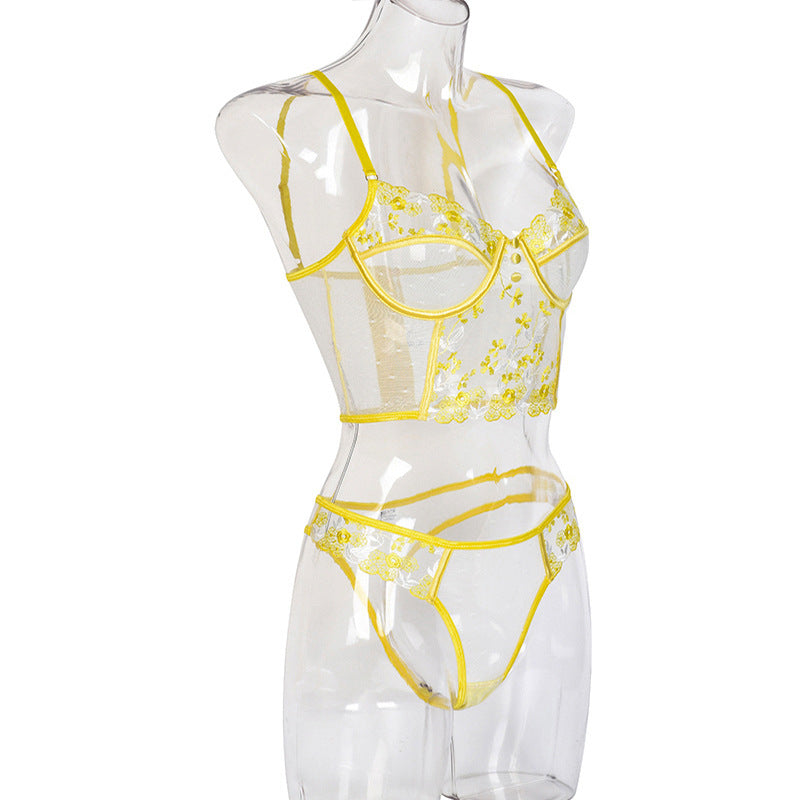 Sheer Lace Yellow Floral Bodysuit Bridal Lingerie Set – beyondlaces21