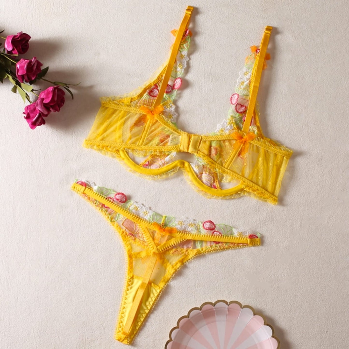 Summer Fruity Fresh Tropical Sheer See Through Lingerie Set