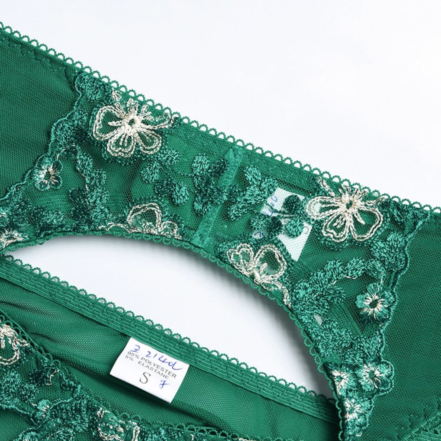 Green Floral French Lingerie Set
