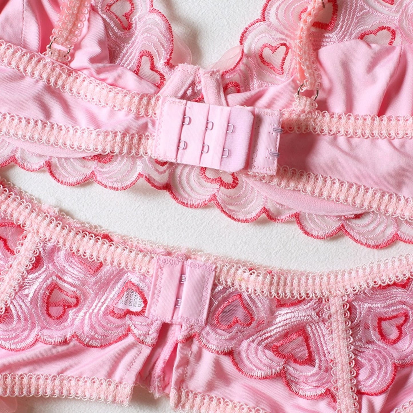 Pink Heart Silky Lace Pink Valentine Lingerie Set