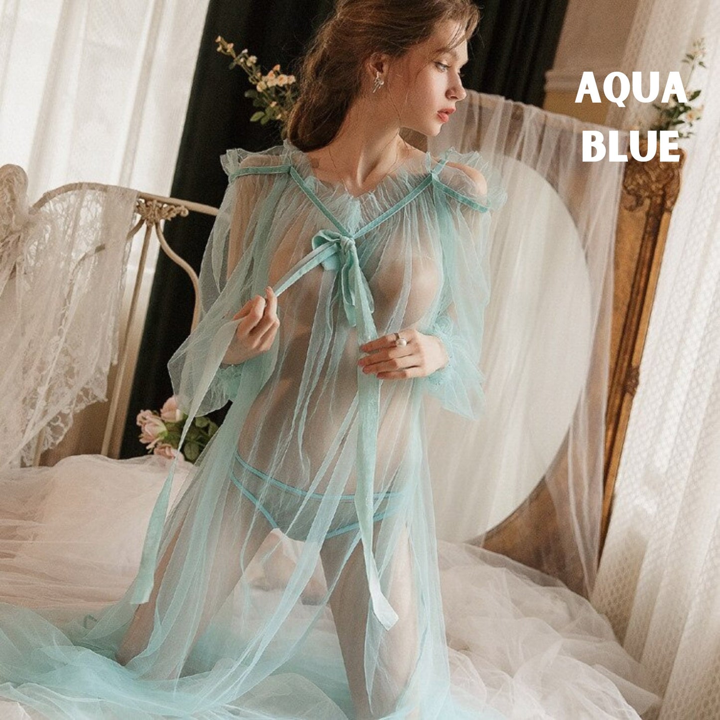 Organza Long Wedding Lace Sheer Nightdress