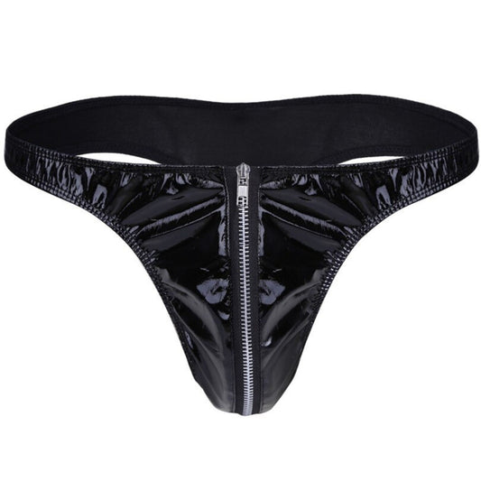 Men's Lingerie Patent Leather Front Zip