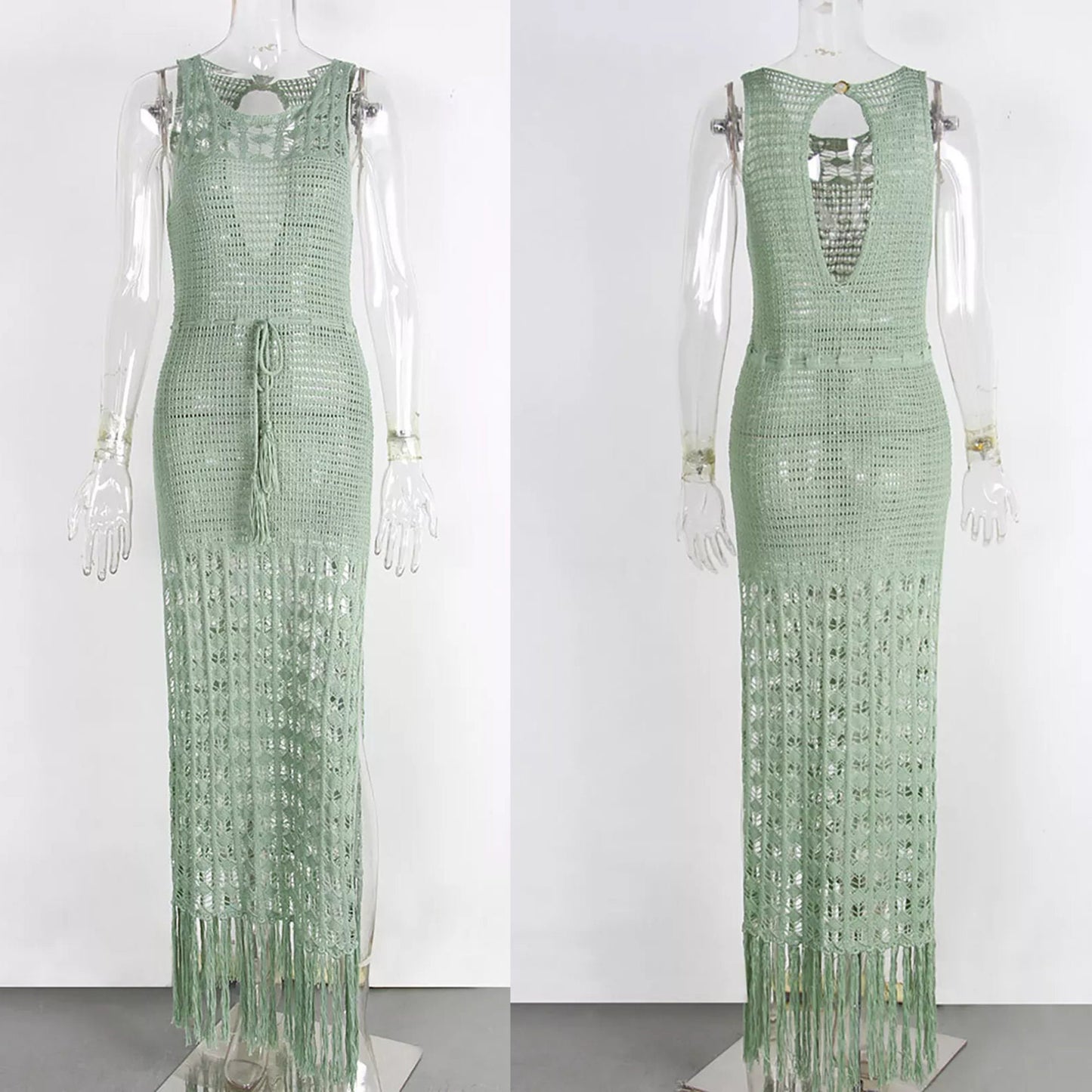 Dahlia Hollow Out Fringe Tassel Knitted Swimsuit Cover Up
