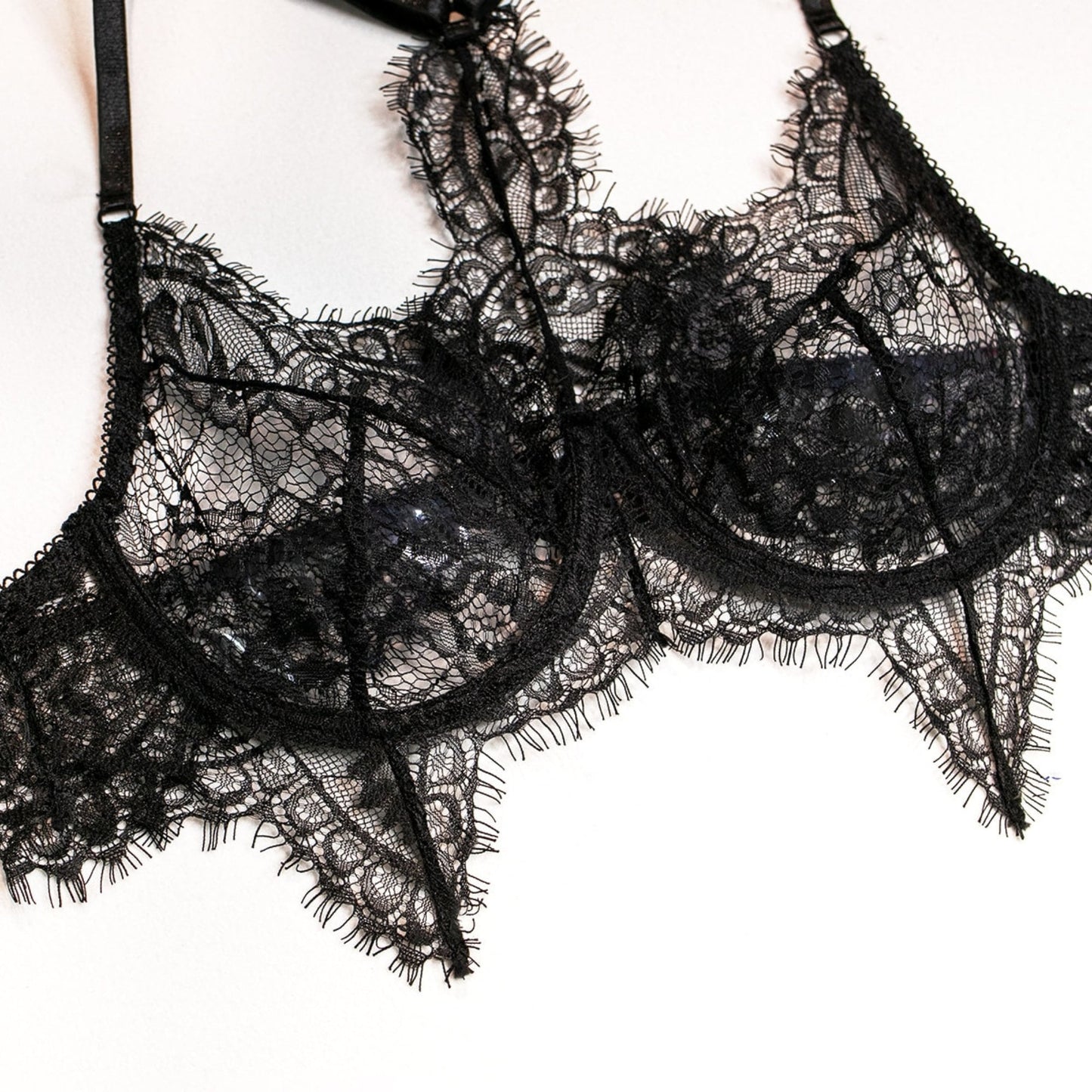 Ruby Black See Through Eyelash Lace Sheer Lingerie Set