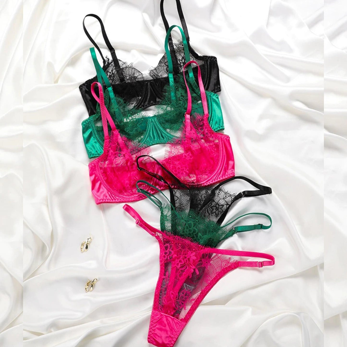 Sheer See Through Delicate Lace Lingerie Set
