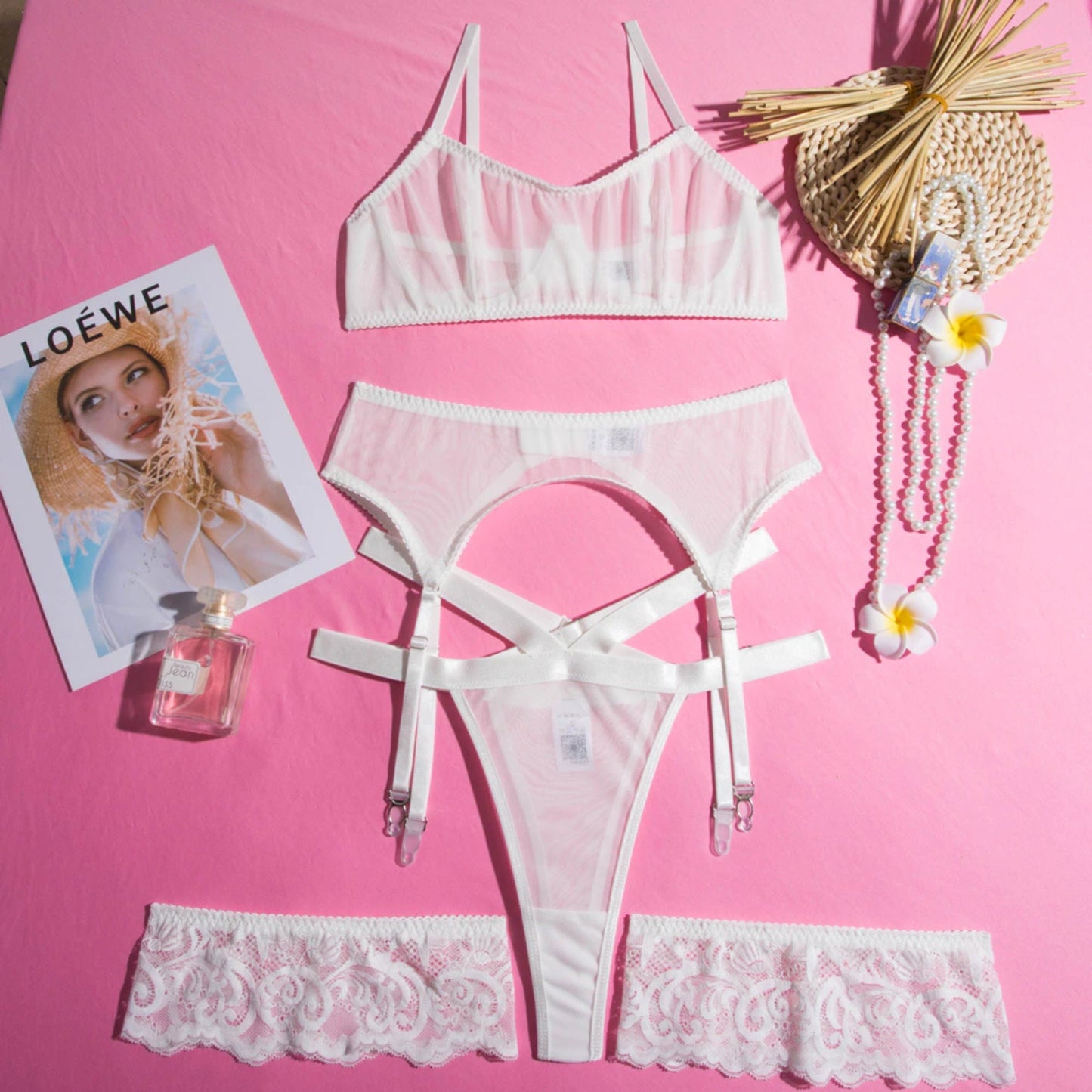 Sheer See Through Solid Color Lingerie Set