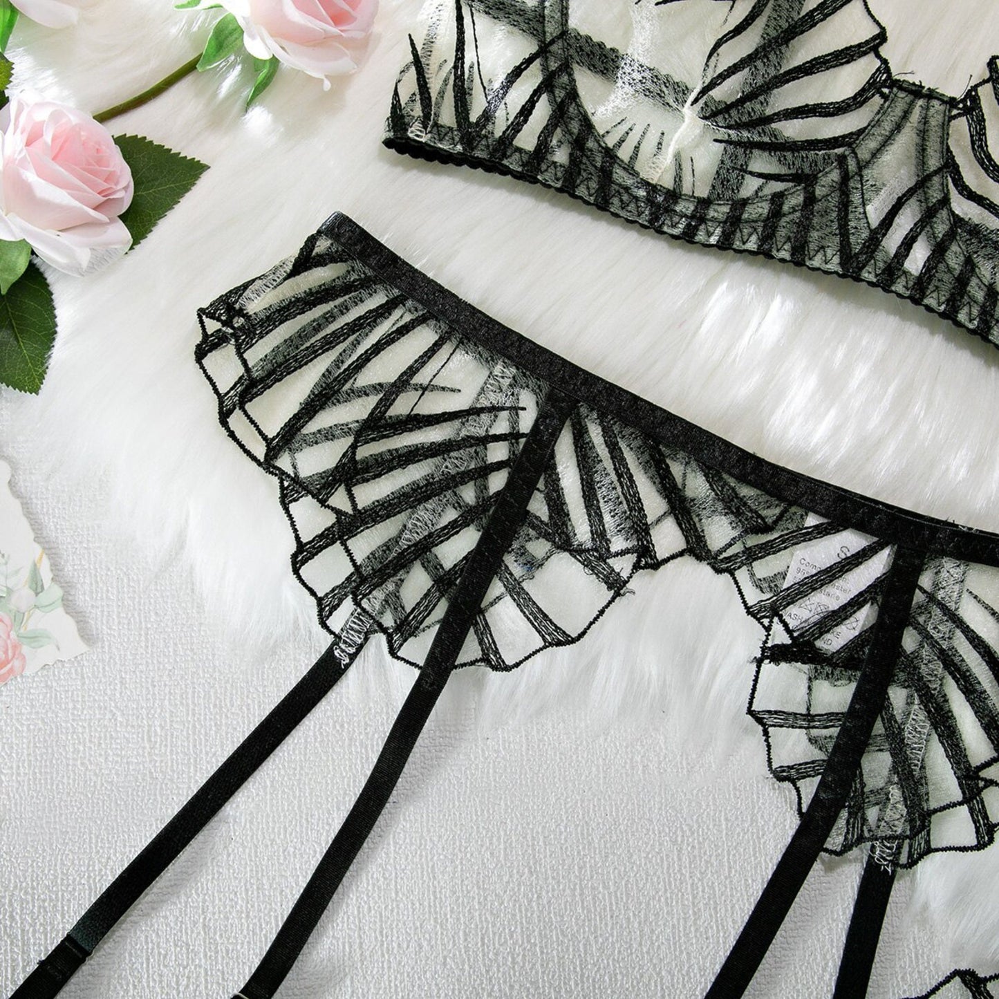 Ultra Thin Sheer Black Stripes Lingerie Set