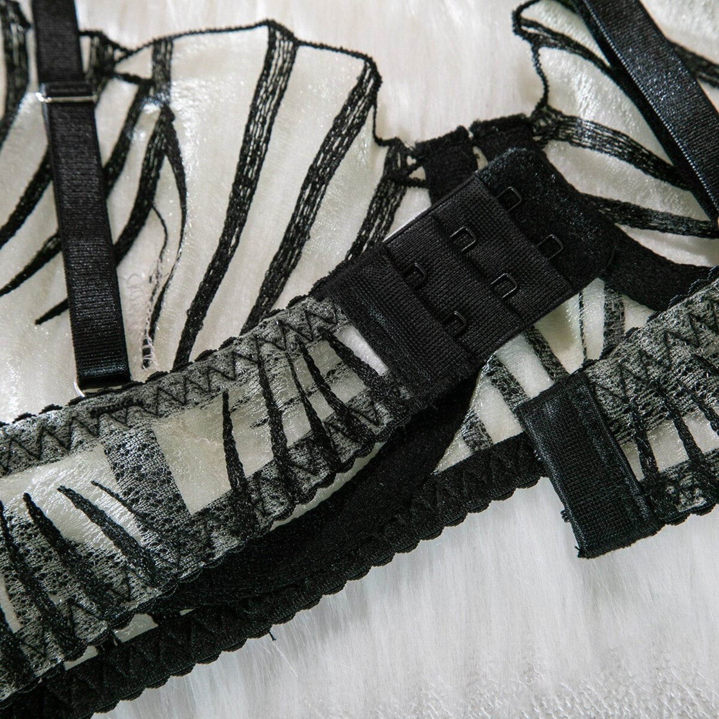 Ultra Thin Sheer Black Stripes Lingerie Set