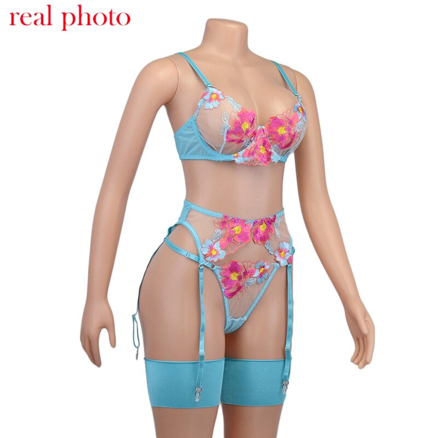 See Through Uncensored Sheer Floral Embroidery Boudoir Lingerie Sets