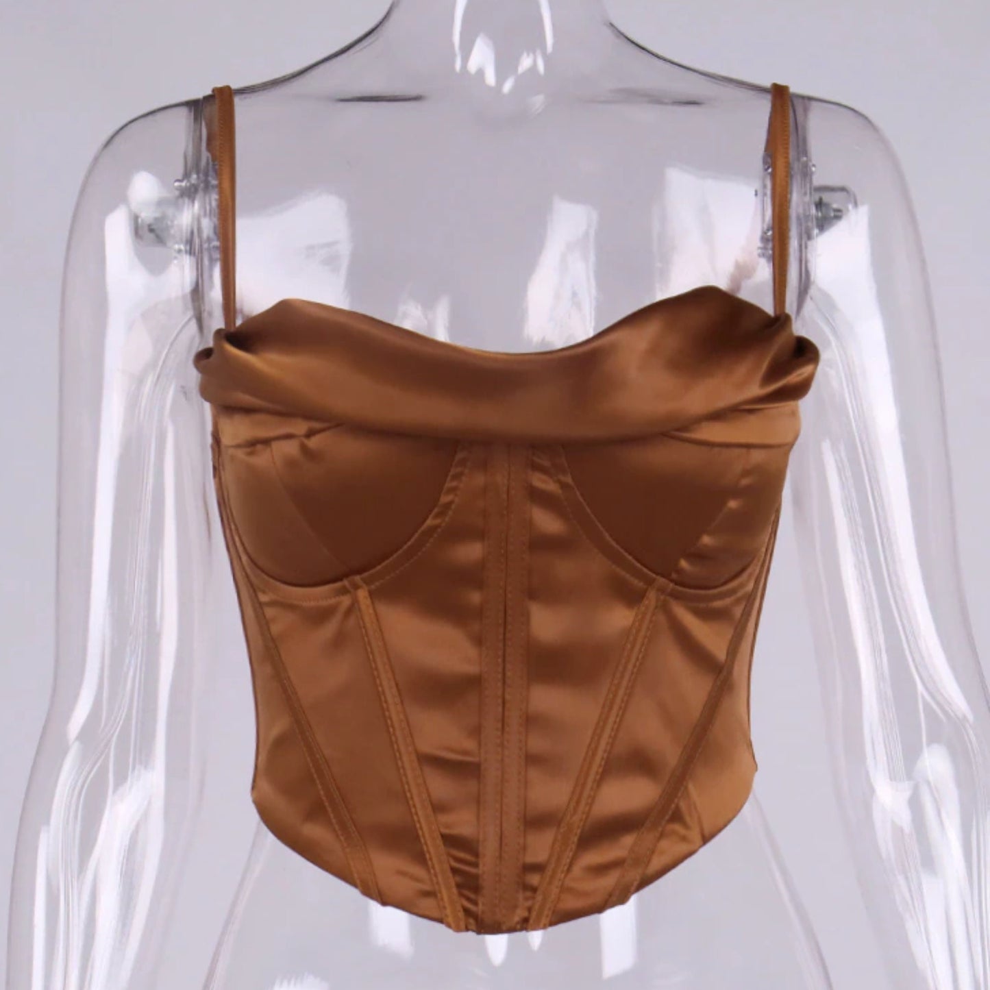 Satin Corset Top Spaghetti Strap Boned Body Shaper