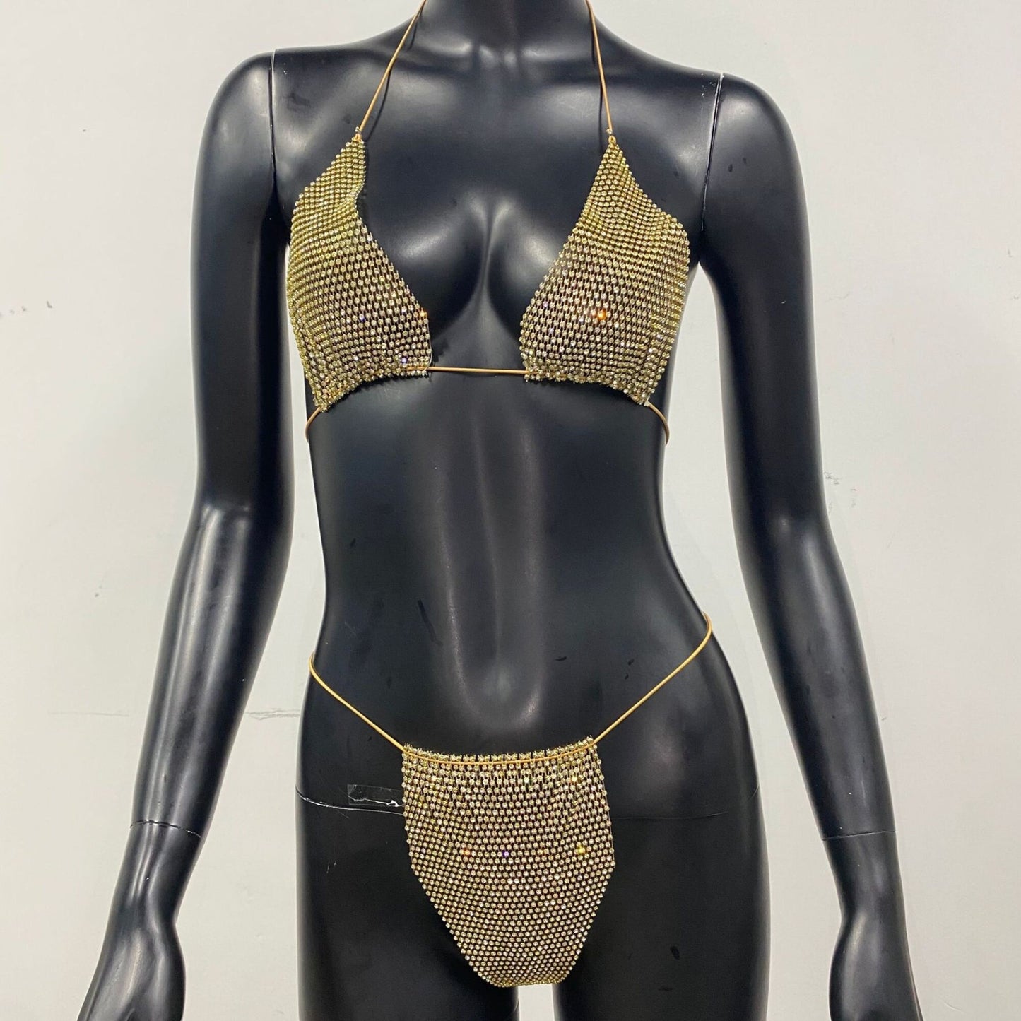 Swimsuit Bling Rhinestones Fishnet Bikini Women
