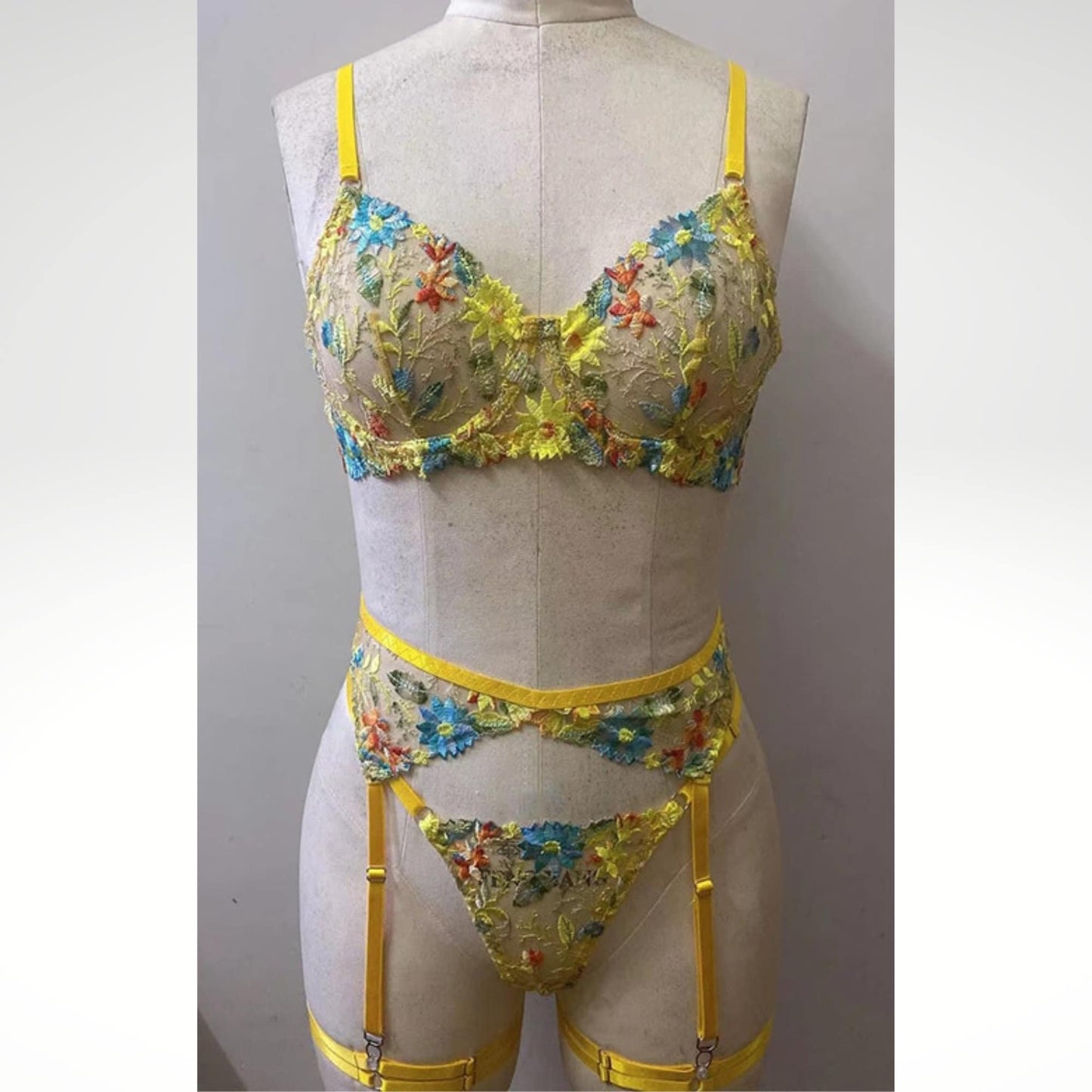 Sheer Yellow Boudoir Lingerie Set
