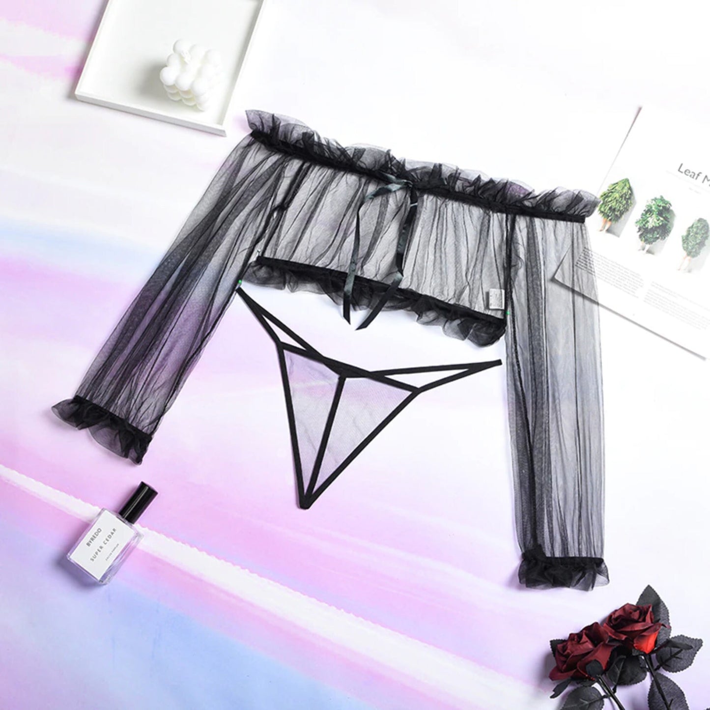 Sheer Long Sleeves Off Shoulder Transparent Nightshirt