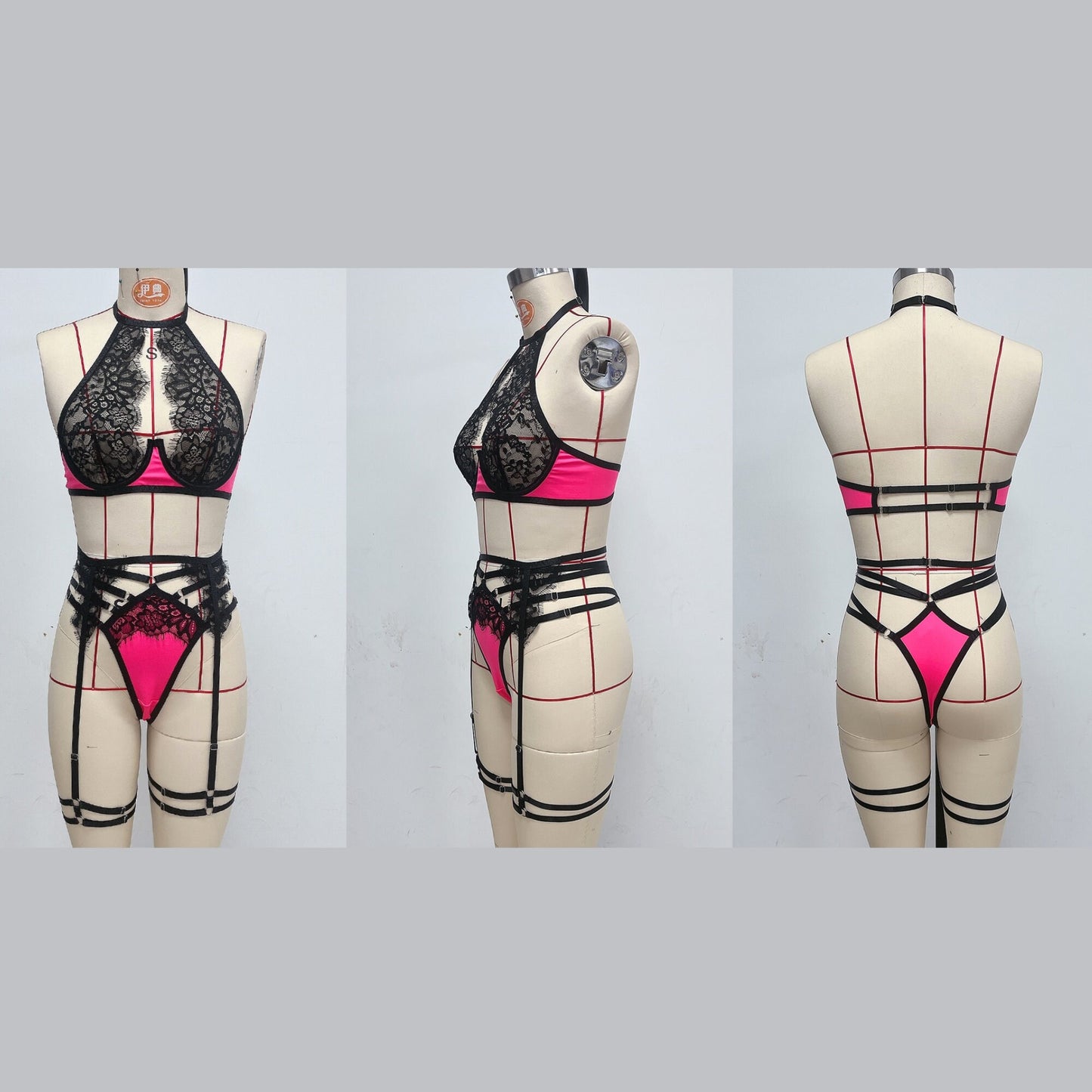 Halter See Through Eyelash Lace Lingerie Set