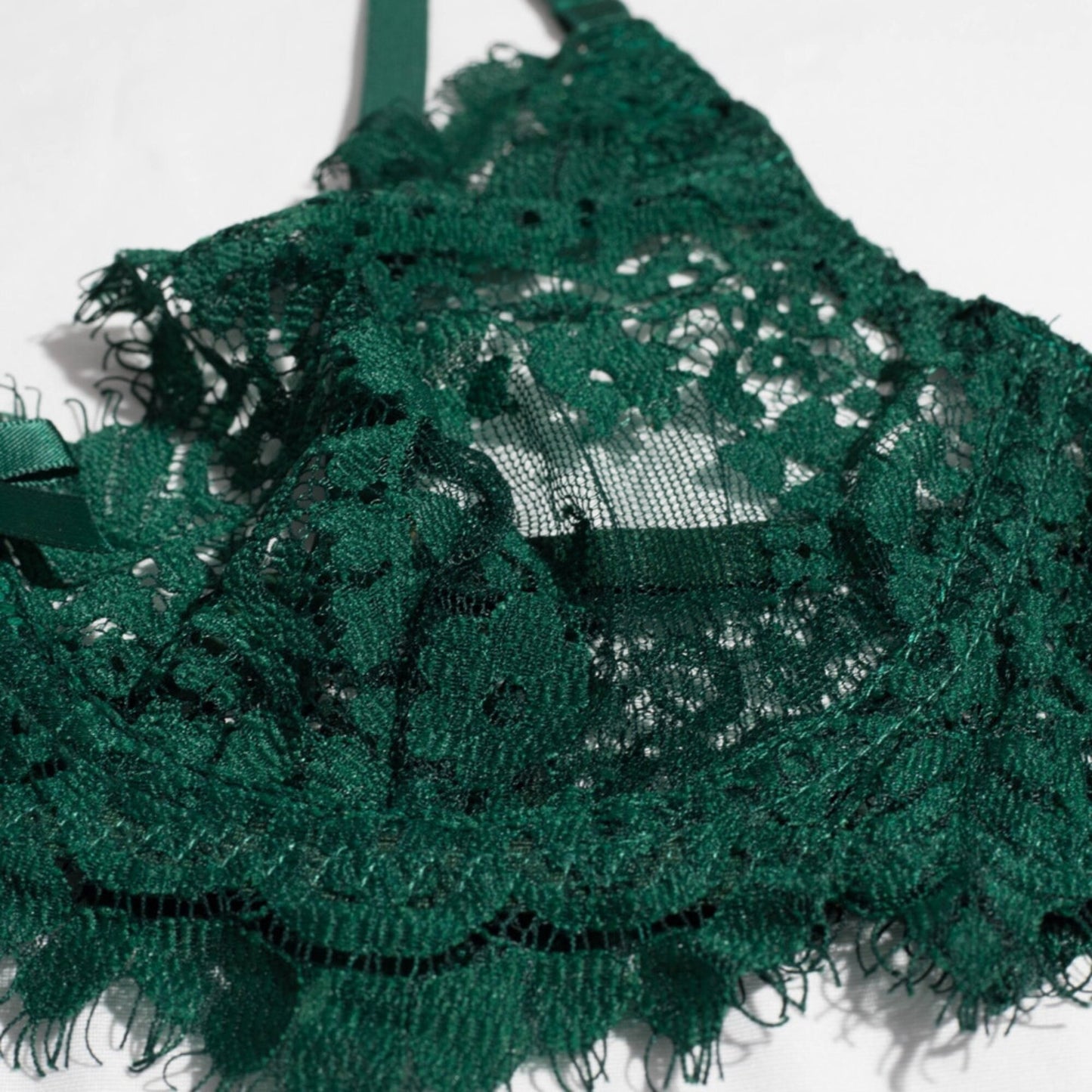 Hunter Green Sheer See Through Eyelash Lingerie Set