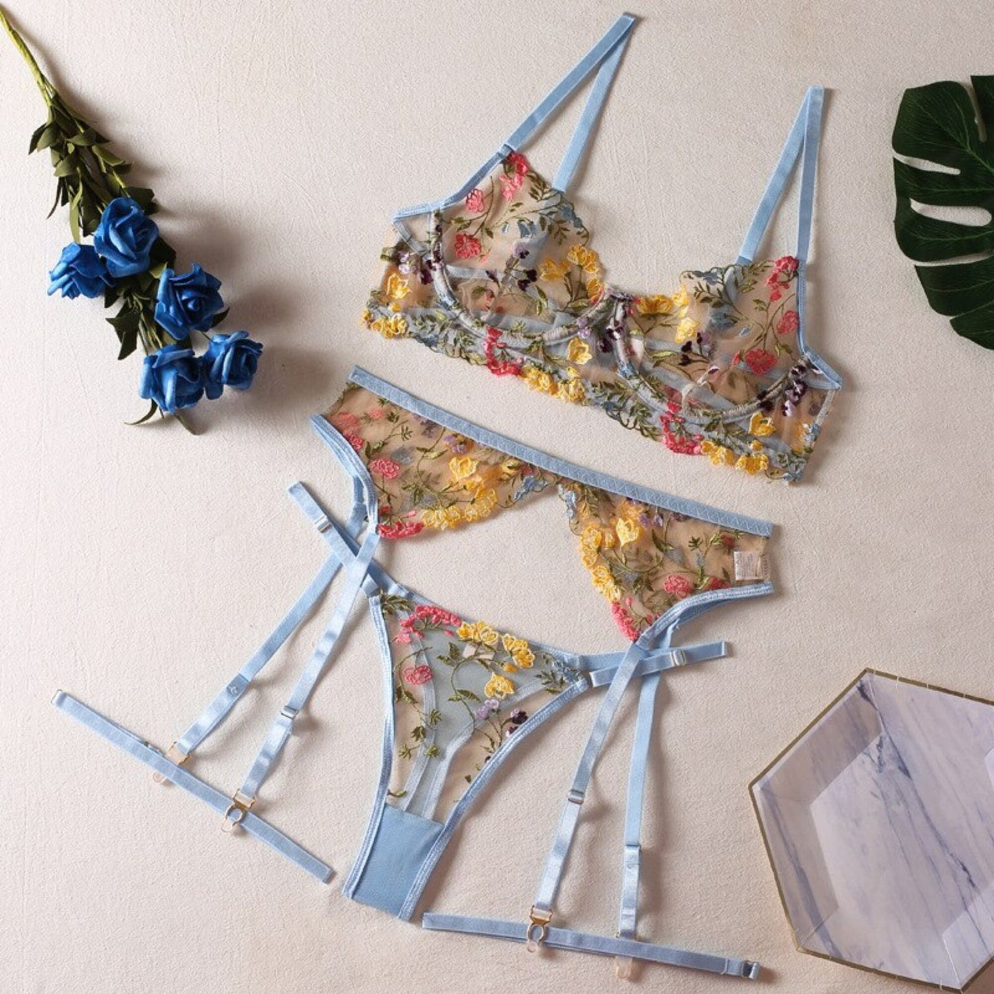 See Through Floral Lace Lingerie Set