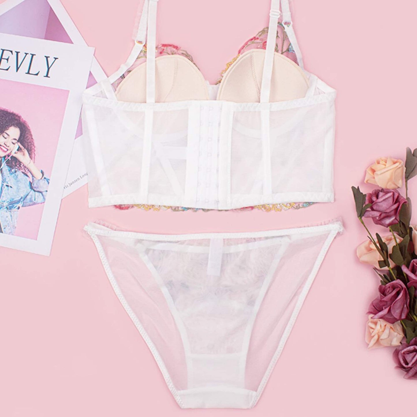 Corset Floral Embroidery Lace Lingerie Set