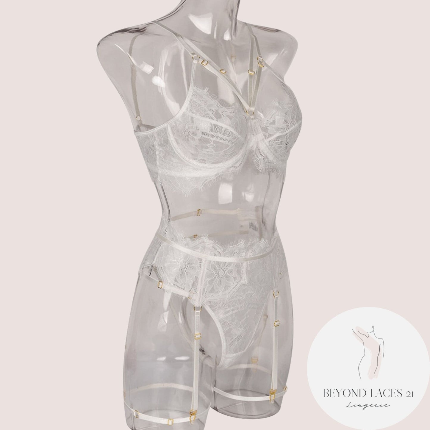 White Eyelash Lace See Through Lingerie Set Bridal Lingerie Wedding Night