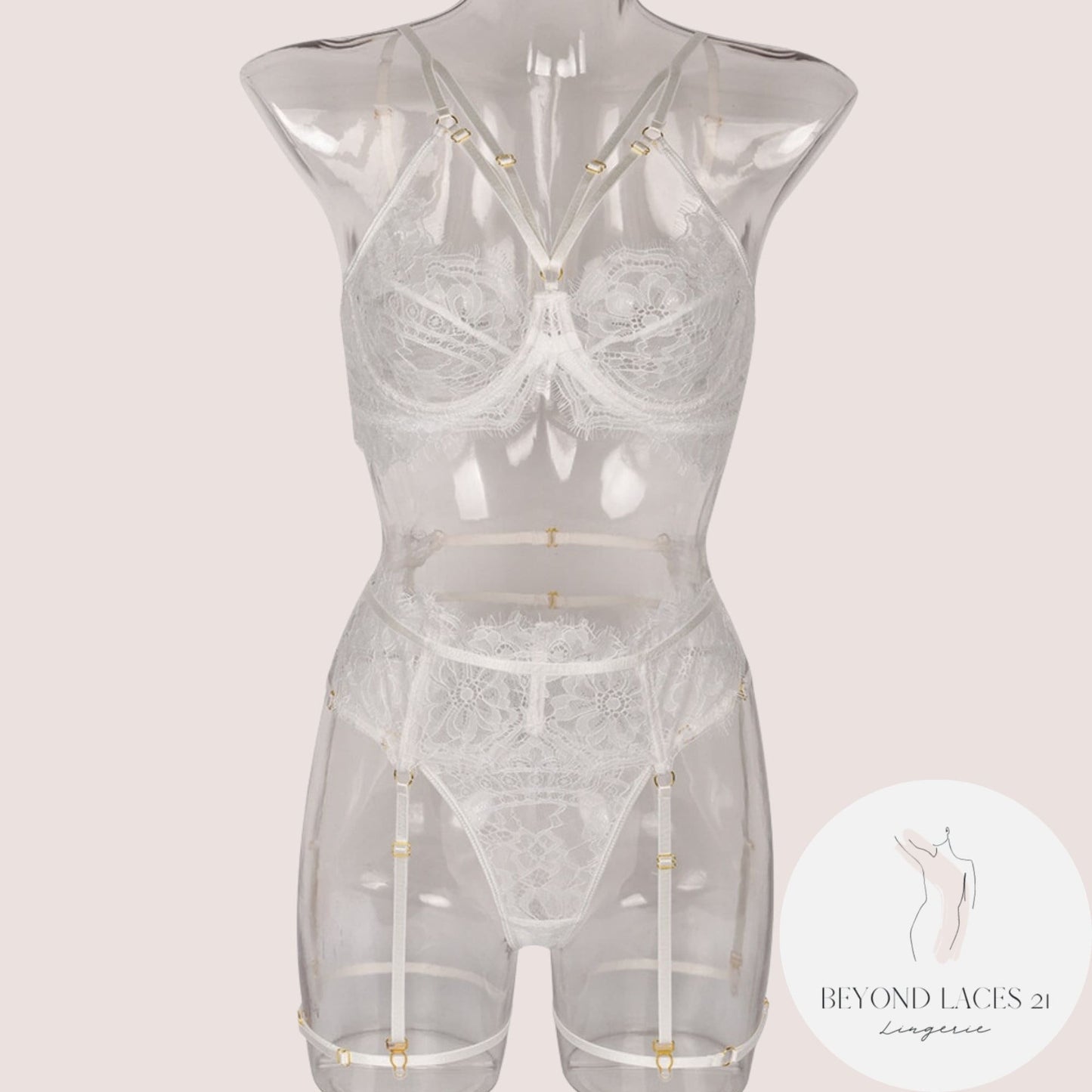 White Eyelash Lace See Through Lingerie Set Bridal Lingerie Wedding Night
