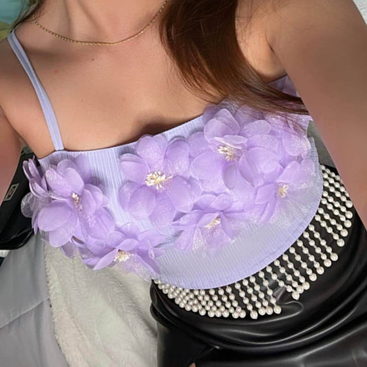 Floral Lace Pearl Tassel Tops