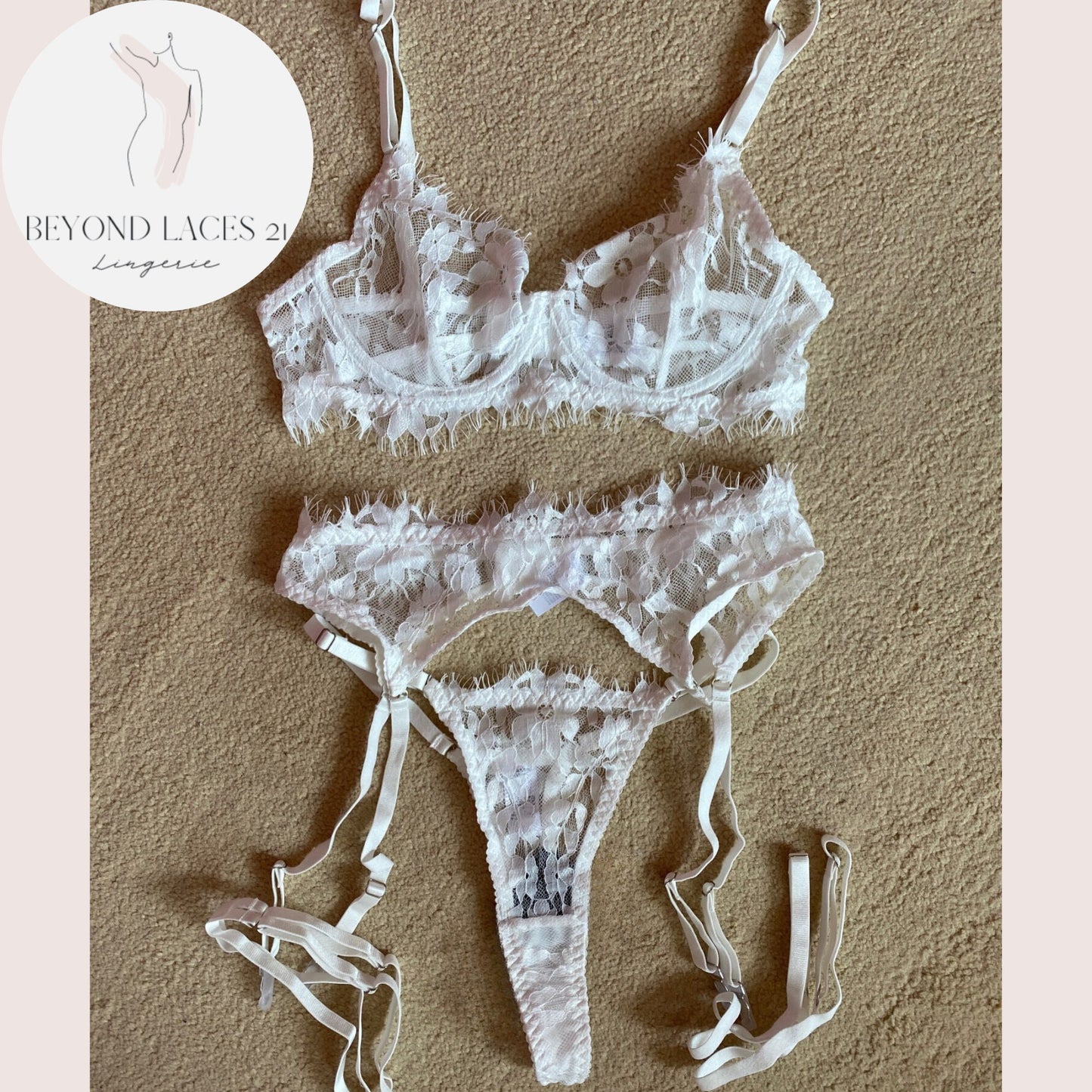 Sheer Lace White Bridal Lingerie See Through Set